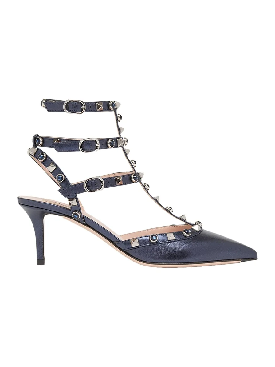 65mm Rockstud Metallic Leather Ankle-Strap Pumps