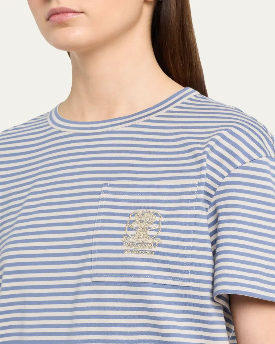Brunello Cucinelli Striped Cotton Jersey Short-Sleeve T-Shirt | Thumbnail 5 Brunello Cucinelli Striped Cotton Jersey Short-Sleeve T-Shirt | Thumbnail 5