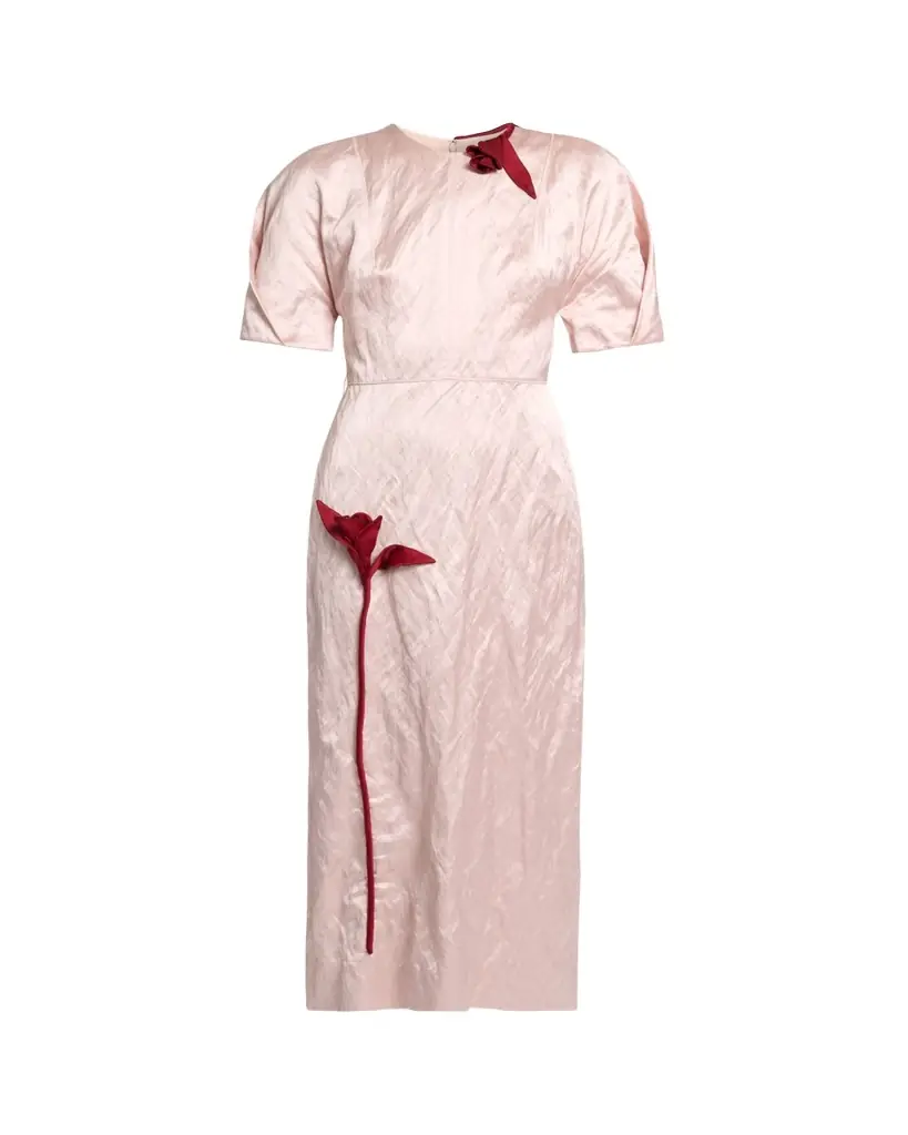 Erdem Tulip Applique Crinkled Satin Short-Sleeve Midi Dress | Image 1 Erdem Tulip Applique Crinkled Satin Short-Sleeve Midi Dress | Image 1