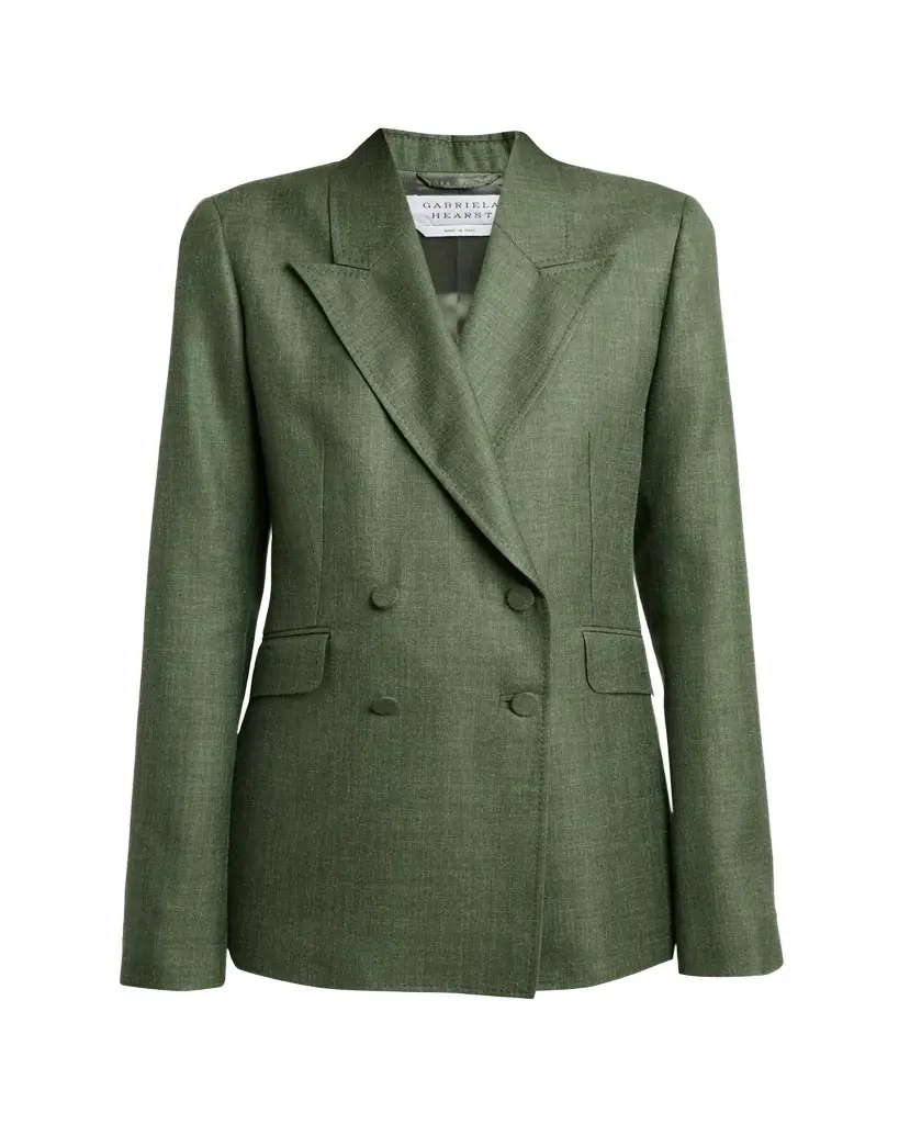 Angela Double-Breasted Wool-Linen Blazer Jacket Angela Double-Breasted Wool-Linen Blazer Jacket