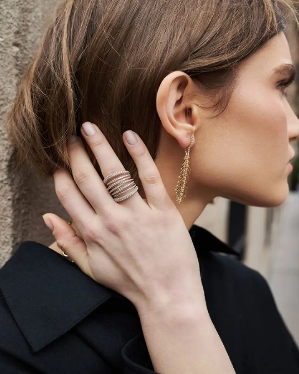 SIDNEY GARBER 18K White and Yellow Gold Diamond Tall Scribble Band Ring | Thumbnail 2