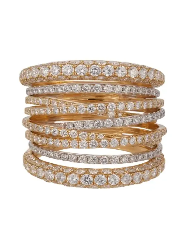 18K White and Yellow Gold Diamond Tall Scribble Band Ring 18K White and Yellow Gold Diamond Tall Scribble Band Ring