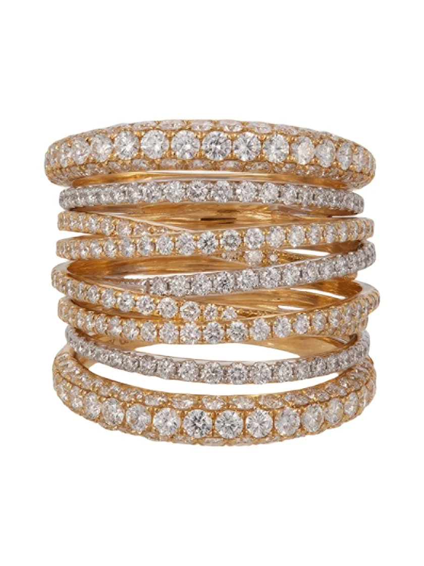 SIDNEY GARBER 18K White and Yellow Gold Diamond Tall Scribble Band Ring