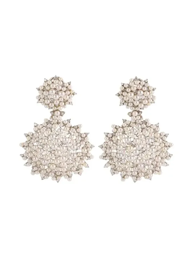Lagrange 18K Large Pearl & Diamond Double-Dangle Earrings Lagrange 18K Large Pearl & Diamond Double-Dangle Earrings