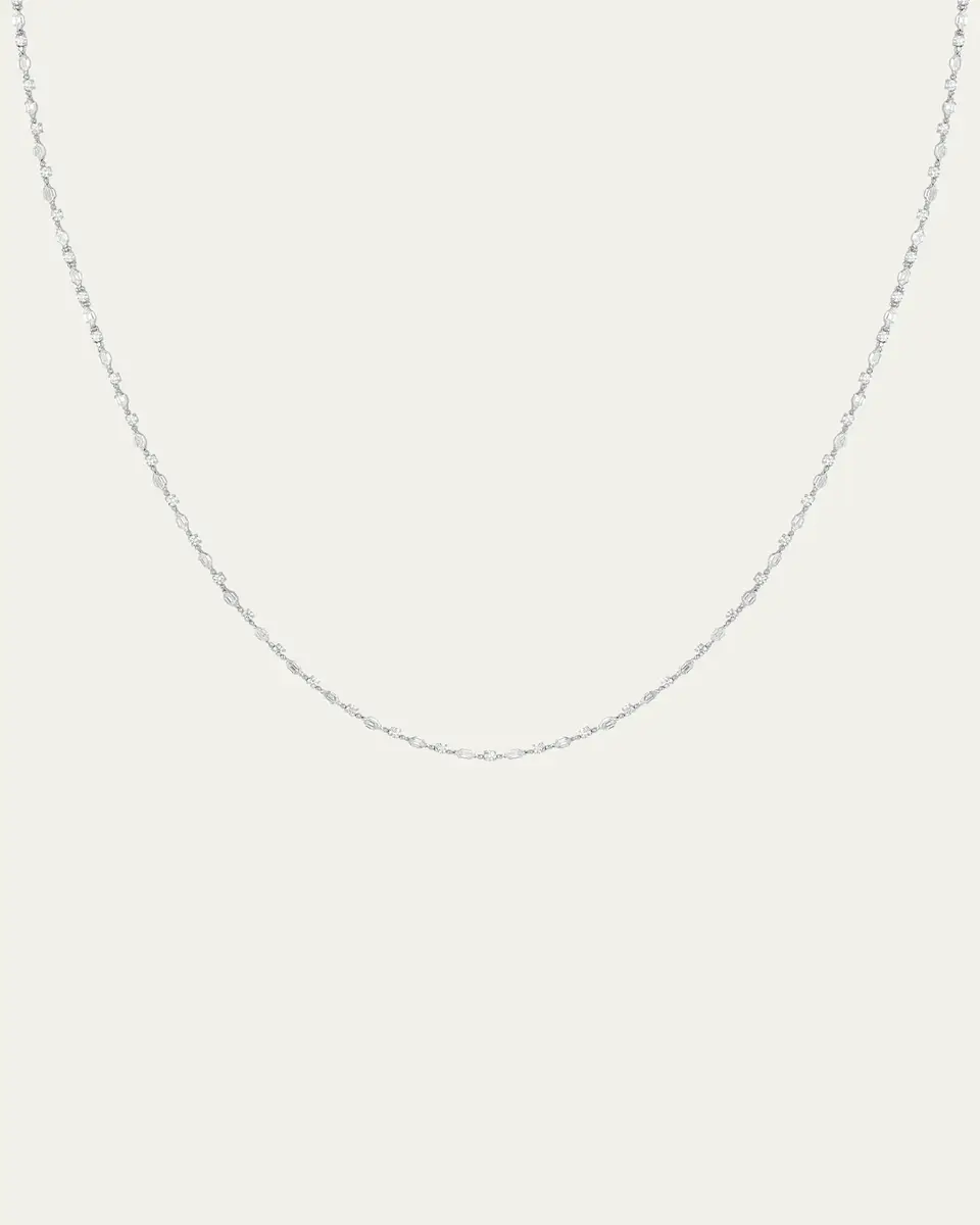 18K White Gold Hex Diamond Necklace, 17"L