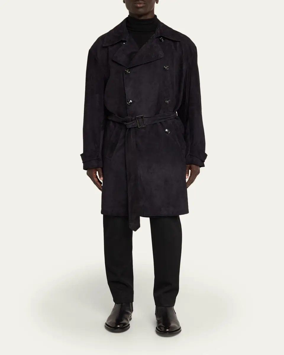 Kiton Men's Suede Double-Breasted Trench Coat | Thumbnail 2 Kiton Men's Suede Double-Breasted Trench Coat | Thumbnail 2