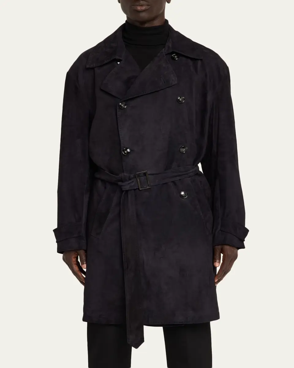 Kiton Men's Suede Double-Breasted Trench Coat | Thumbnail 4 Kiton Men's Suede Double-Breasted Trench Coat | Thumbnail 4