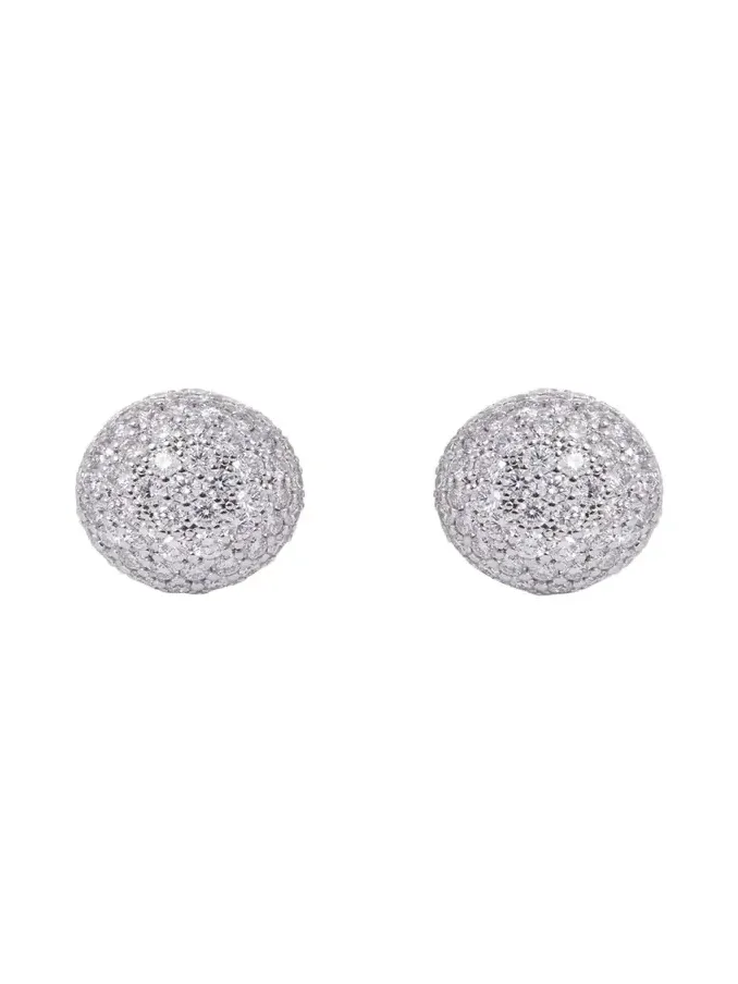 18K White Gold Pave Large Button Earrings with Diamonds 18K White Gold Pave Large Button Earrings with Diamonds