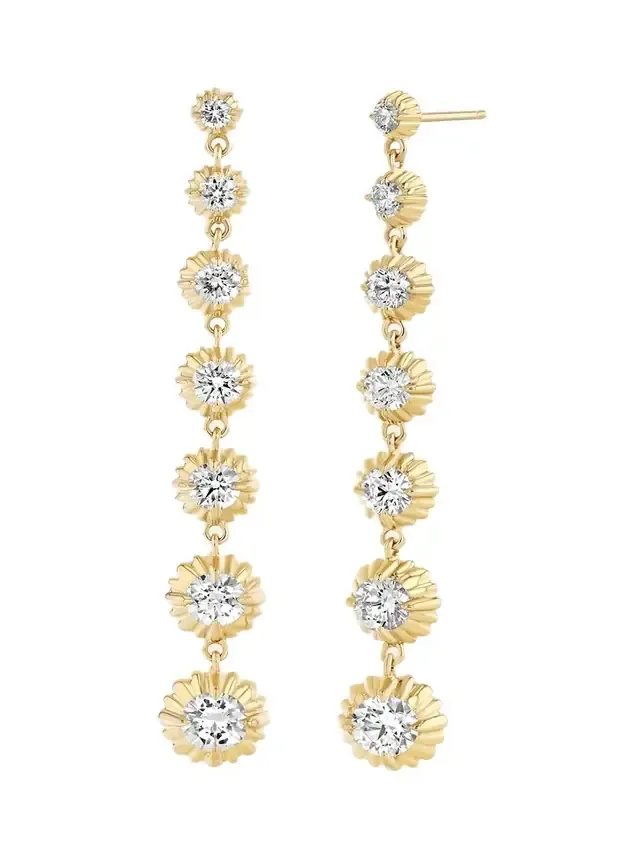 Fluted button 7 Drop Earrings with Diamonds