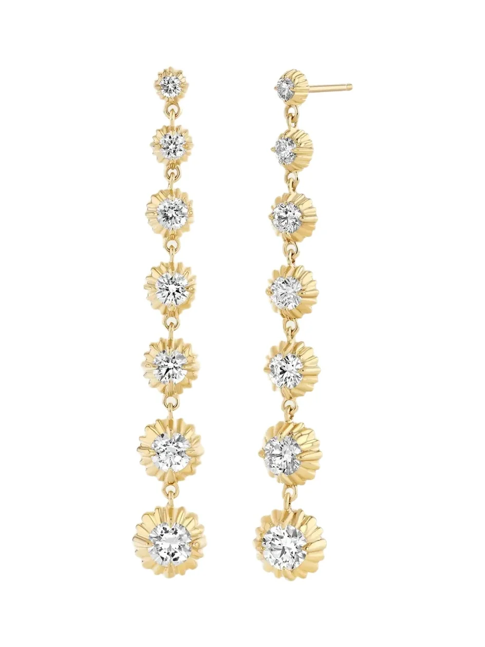 Fluted button 7 Drop Earrings with Diamonds Fluted button 7 Drop Earrings with Diamonds