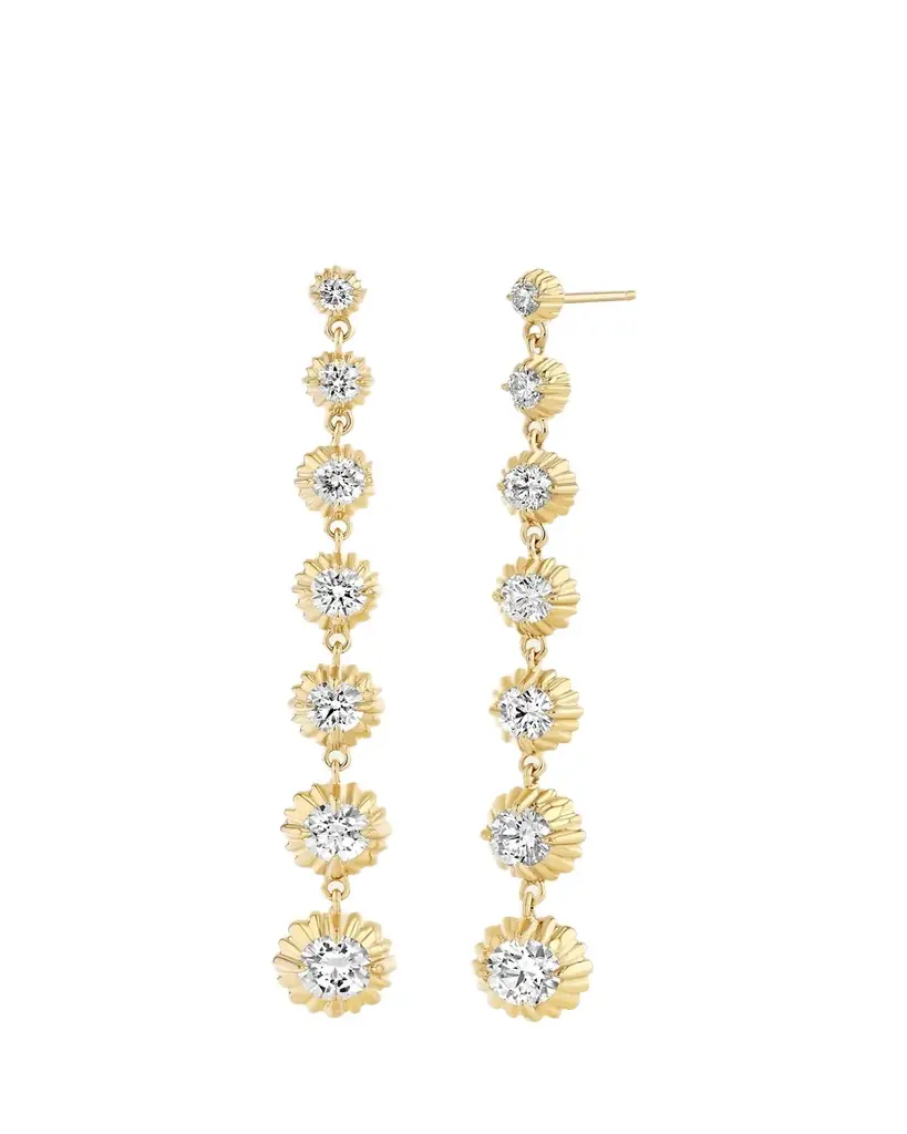 Fluted button 7 Drop Earrings with Diamonds Fluted button 7 Drop Earrings with Diamonds
