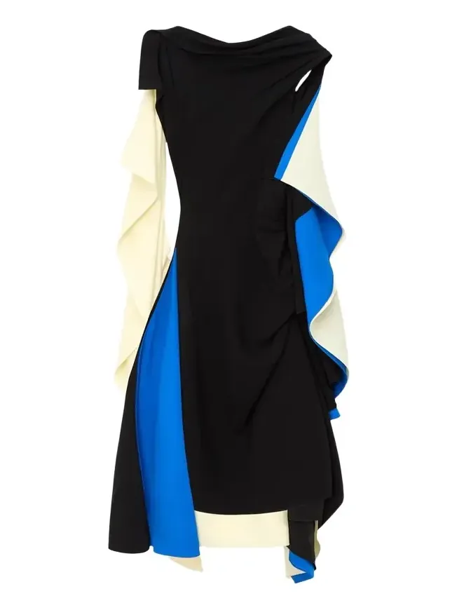 Asymmetric Colorblock Draped High-Low Dress