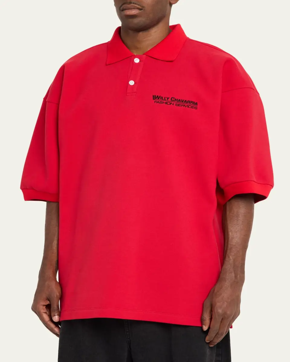 Willy Chavarria Men's Football Structured Cotton Polo Shirt | Thumbnail 4 Willy Chavarria Men's Football Structured Cotton Polo Shirt | Thumbnail 4