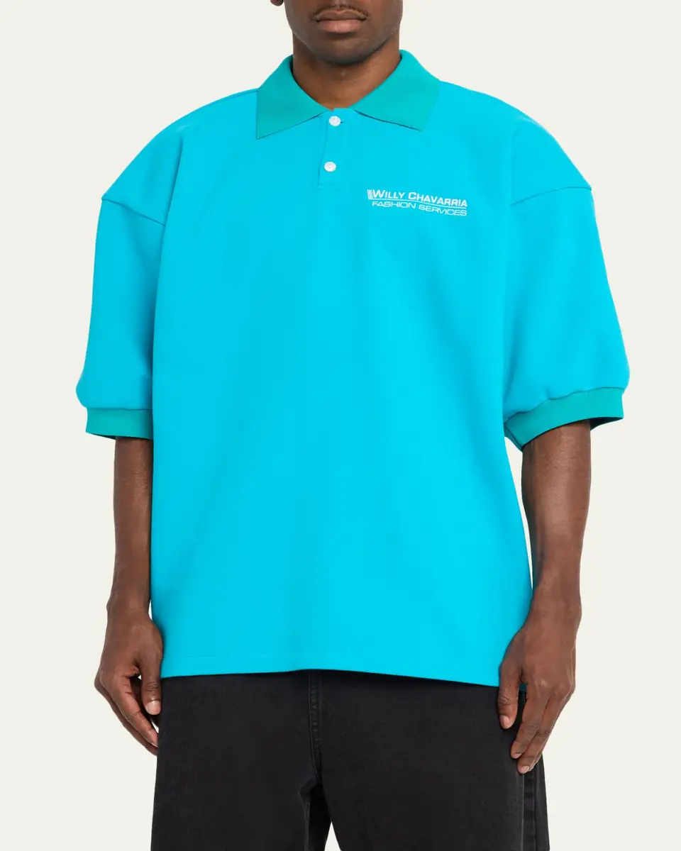 Willy Chavarria Men's Football Structured Cotton Polo Shirt | Thumbnail 9 Willy Chavarria Men's Football Structured Cotton Polo Shirt | Thumbnail 9