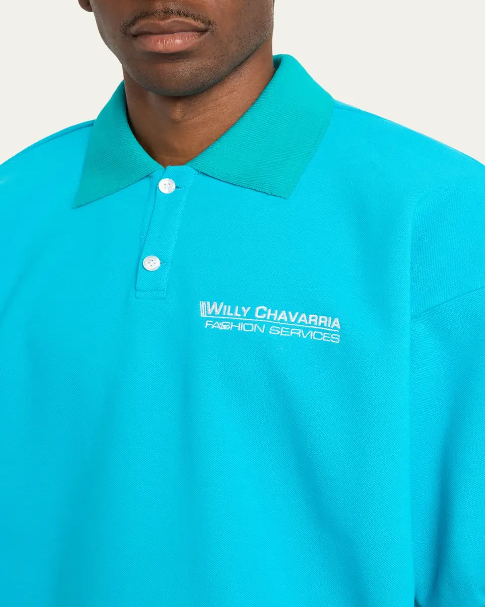 Willy Chavarria Men's Football Structured Cotton Polo Shirt | Thumbnail 10 Willy Chavarria Men's Football Structured Cotton Polo Shirt | Thumbnail 10