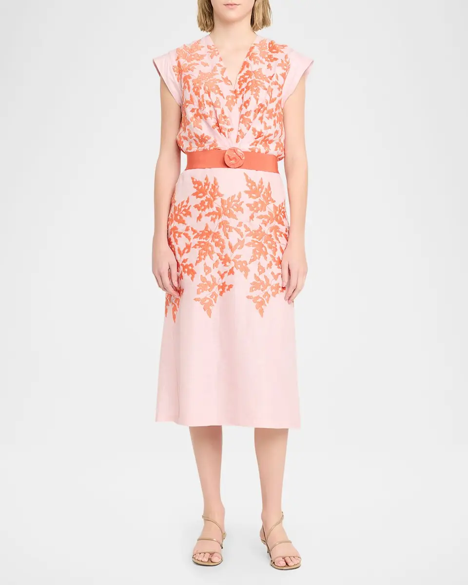 Silvia Tcherassi Olive Embroidered Linen Midi Dress With Belt | Thumbnail 6 Silvia Tcherassi Olive Embroidered Linen Midi Dress With Belt | Thumbnail 6