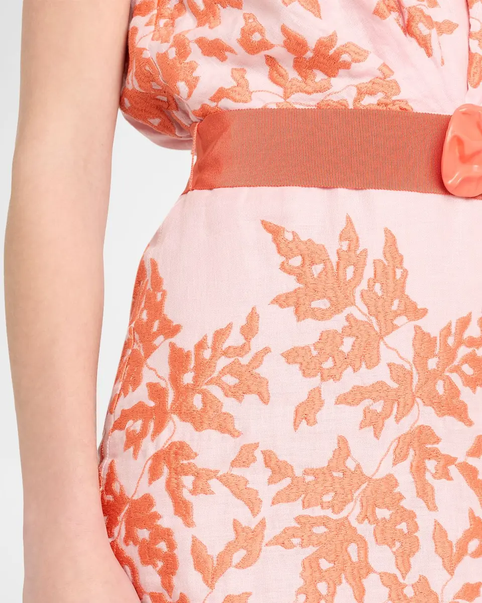 Silvia Tcherassi Olive Embroidered Linen Midi Dress With Belt | Thumbnail 9 Silvia Tcherassi Olive Embroidered Linen Midi Dress With Belt | Thumbnail 9