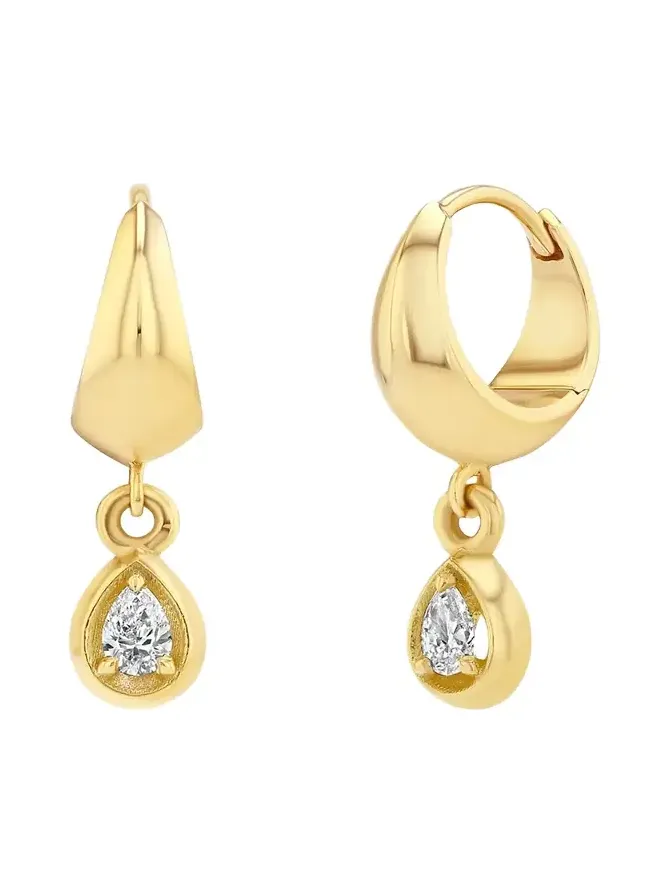 Crescent Hoop Earring with Diamond Pear, Single