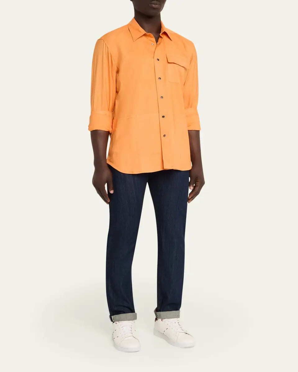 Kiton Men's Cashmere Pocket Snap-Placket Shirt | Thumbnail 2 Kiton Men's Cashmere Pocket Snap-Placket Shirt | Thumbnail 2