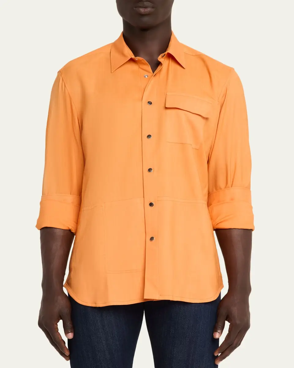 Kiton Men's Cashmere Pocket Snap-Placket Shirt | Thumbnail 4 Kiton Men's Cashmere Pocket Snap-Placket Shirt | Thumbnail 4