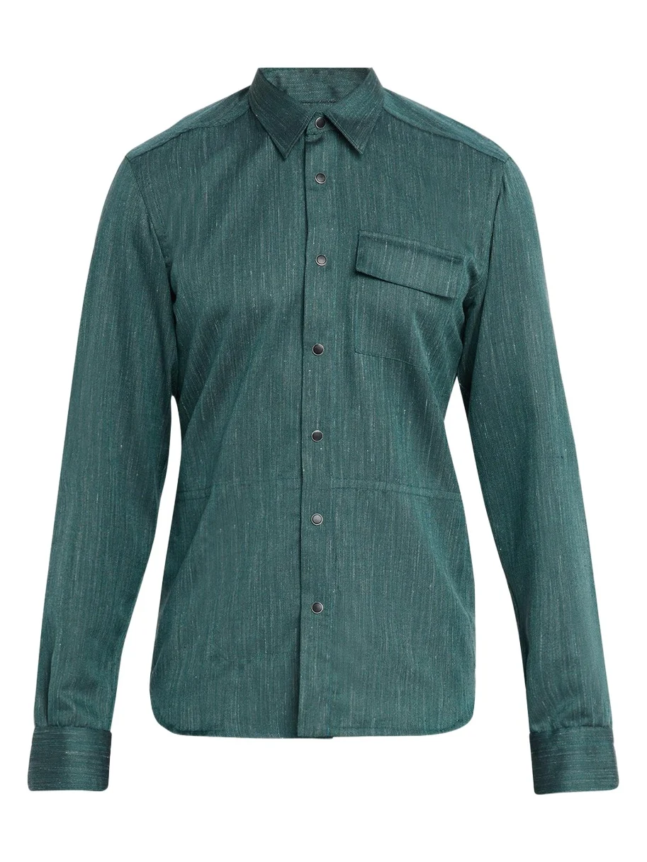 Kiton Men's Cashmere, Wool and Silk Snap-Placket Shirt