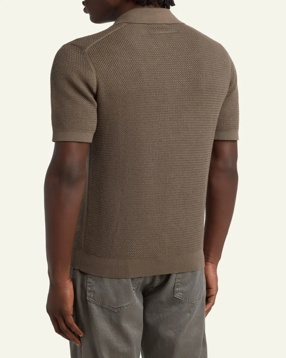 Zegna Men's Premium Cotton Knit Johnny Collar Polo Sweater | Thumbnail 3 Zegna Men's Premium Cotton Knit Johnny Collar Polo Sweater | Thumbnail 3