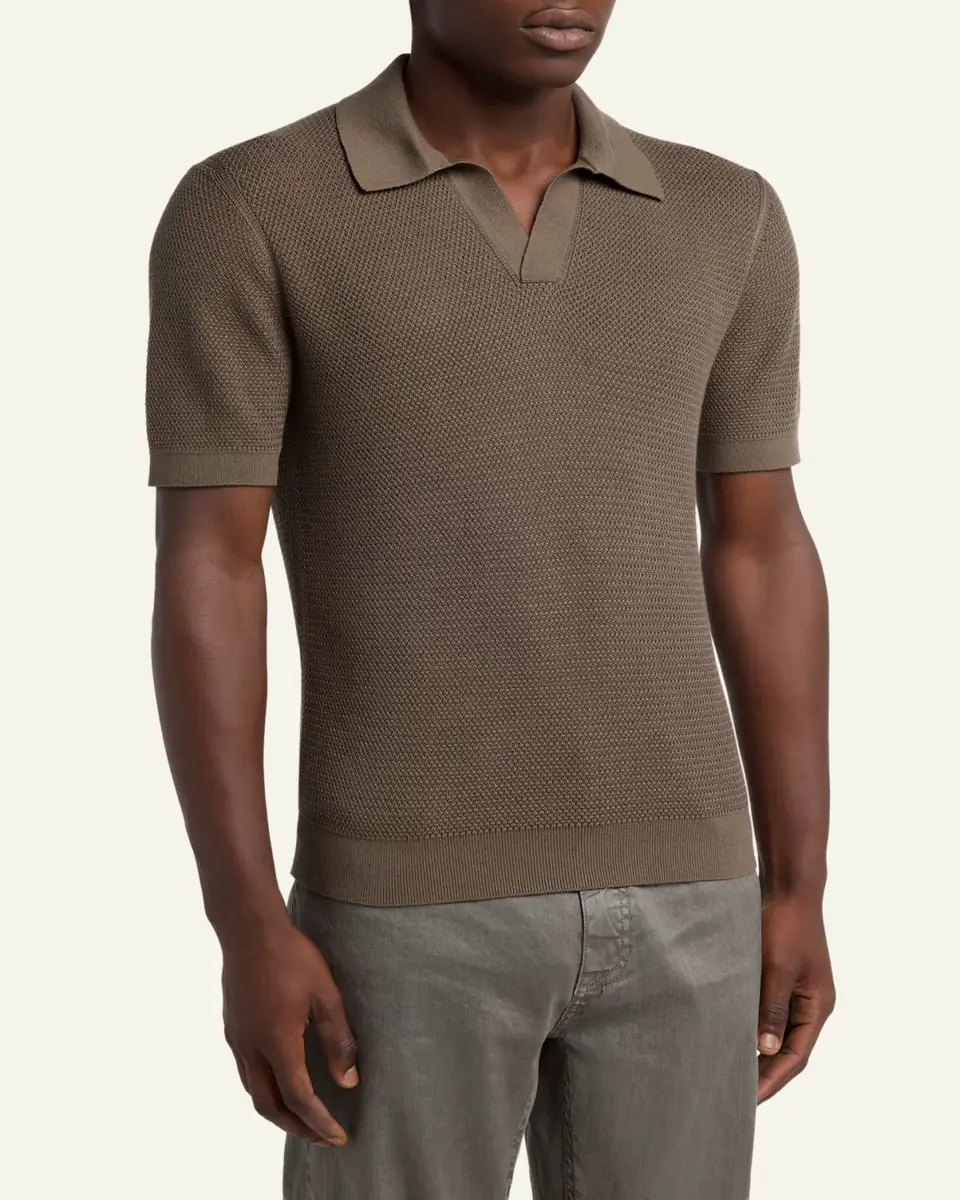 Zegna Men's Premium Cotton Knit Johnny Collar Polo Sweater | Thumbnail 4 Zegna Men's Premium Cotton Knit Johnny Collar Polo Sweater | Thumbnail 4
