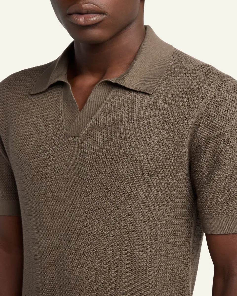 Zegna Men's Premium Cotton Knit Johnny Collar Polo Sweater | Thumbnail 5 Zegna Men's Premium Cotton Knit Johnny Collar Polo Sweater | Thumbnail 5