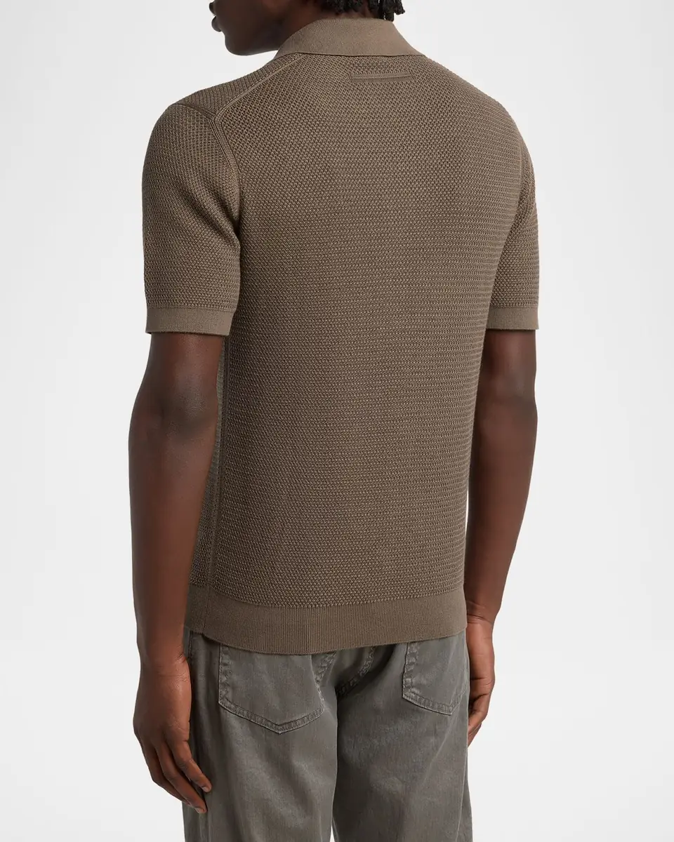 Zegna Men's Premium Cotton Knit Johnny Collar Polo Sweater | Thumbnail 6 Zegna Men's Premium Cotton Knit Johnny Collar Polo Sweater | Thumbnail 6