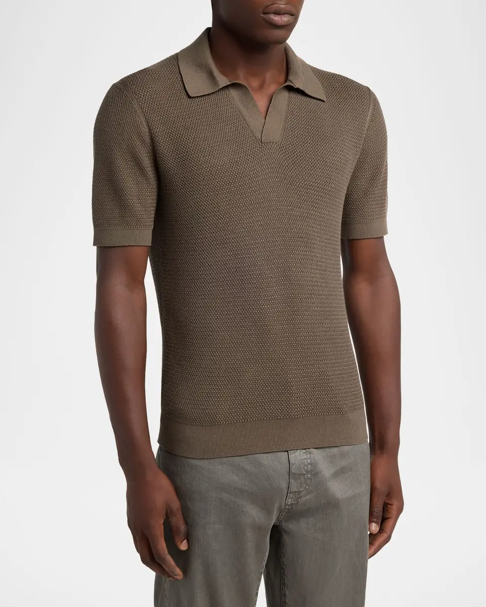 Zegna Men's Premium Cotton Knit Johnny Collar Polo Sweater | Thumbnail 7 Zegna Men's Premium Cotton Knit Johnny Collar Polo Sweater | Thumbnail 7