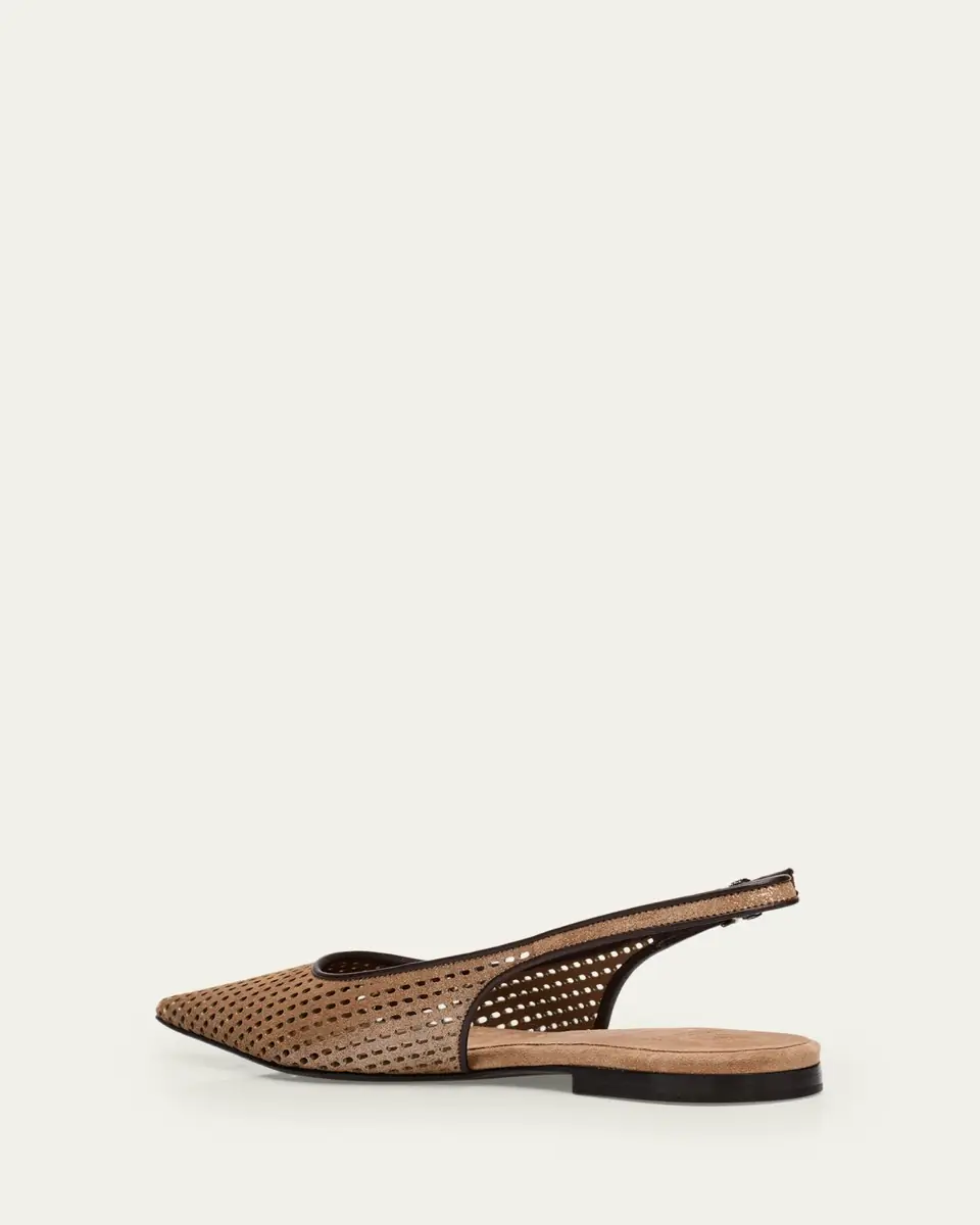 Brunello Cucinelli Perforated Leather Slingback Flats | Thumbnail 2