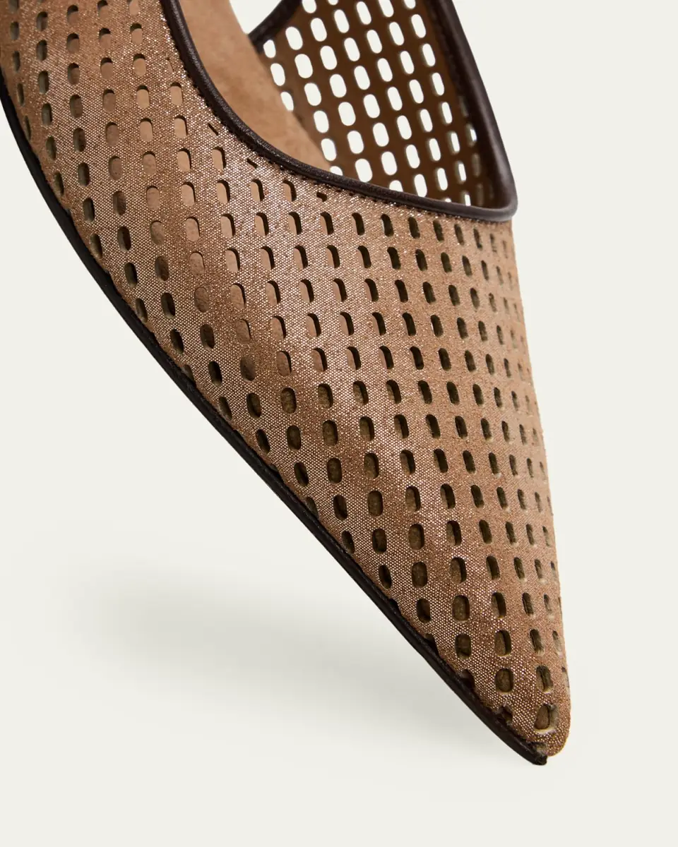 Brunello Cucinelli Perforated Leather Slingback Flats | Thumbnail 3