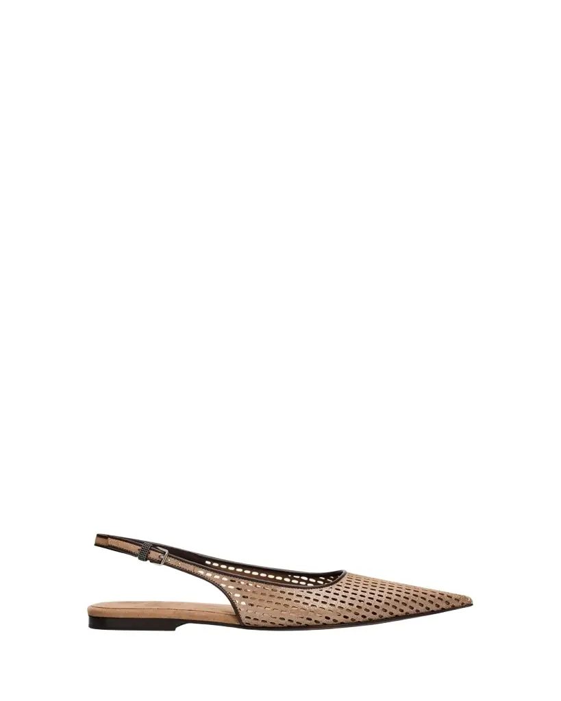 Brunello Cucinelli Perforated Leather Slingback Flats | Image 1 Brunello Cucinelli Perforated Leather Slingback Flats | Image 1