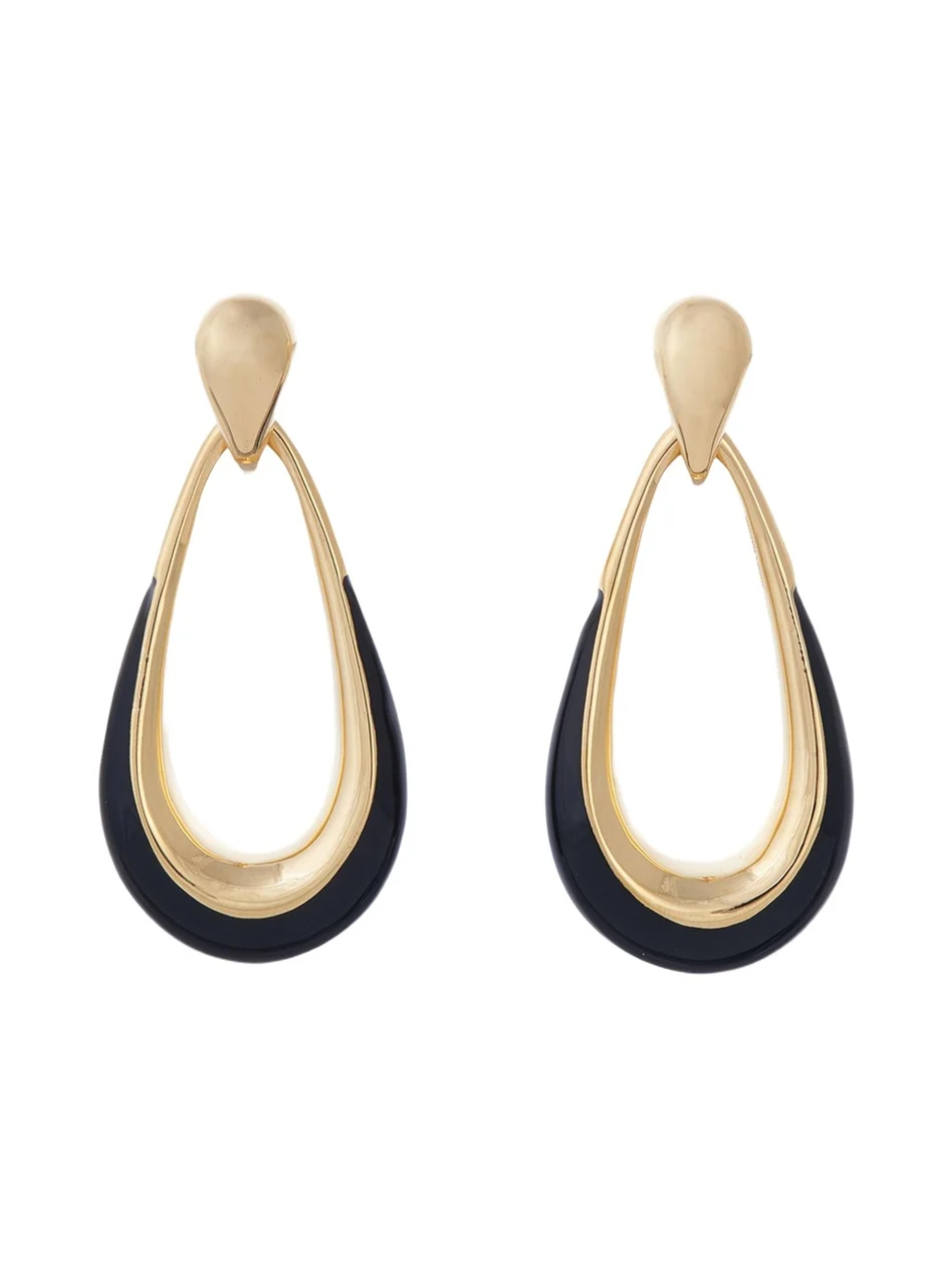 SIDNEY GARBER 18K Yellow Gold Black Enamel Door Knocker Earrings