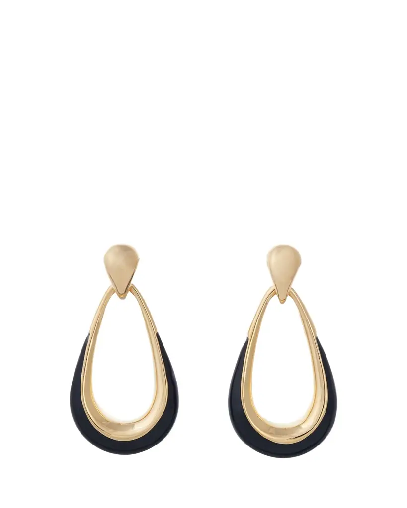 SIDNEY GARBER 18K Yellow Gold Black Enamel Door Knocker Earrings