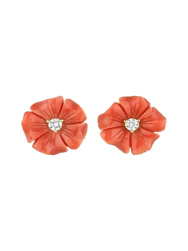 Coral Posy Stud Earrings with Diamonds