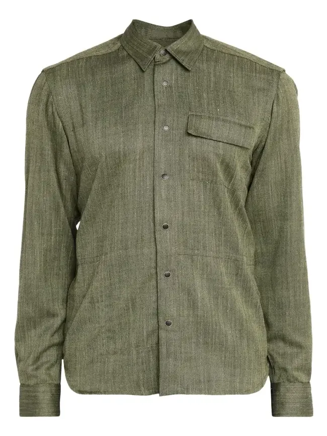 Men's Herringbone Cashmere and Wool Snap-Front Overshirt