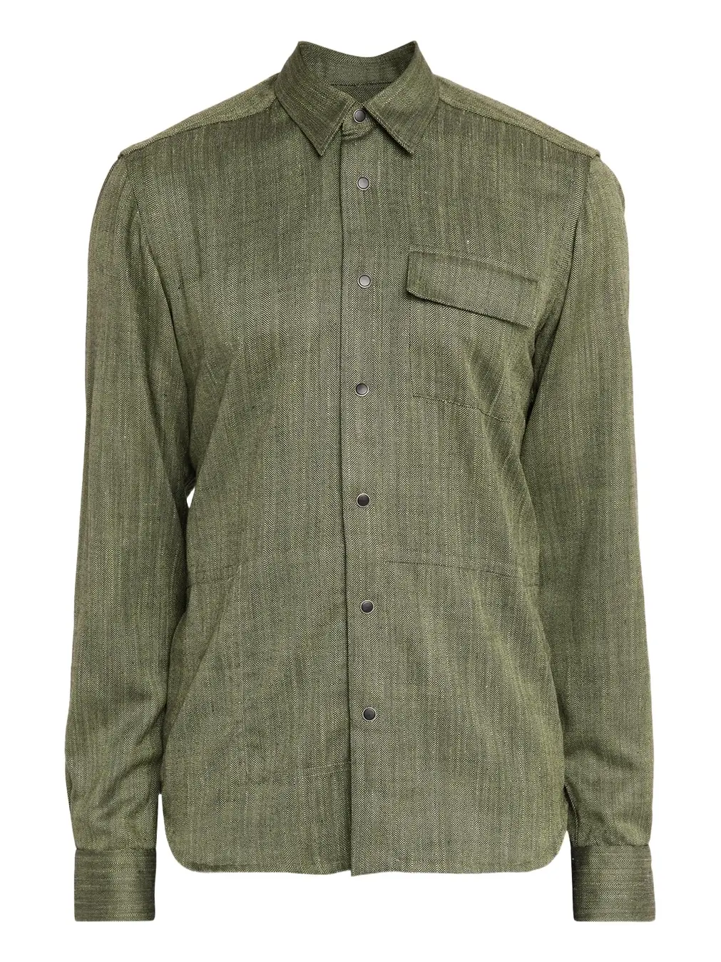Men's Herringbone Cashmere and Wool Snap-Front Overshirt