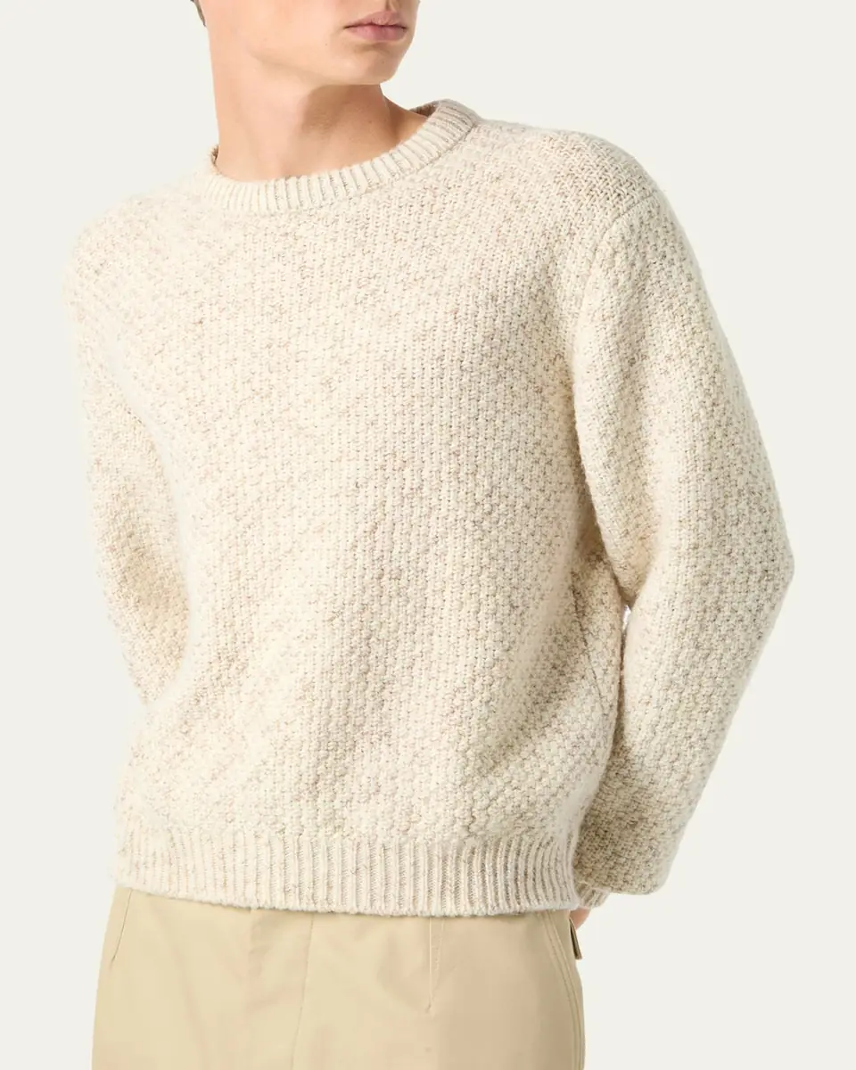 Loro Piana Men's Ash Virgin Wool, Linen and Cashmere Crewneck Sweater | Thumbnail 4