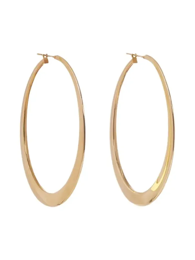 18K Yellow Gold Oversized Oval Crescent Hoop Earrings 18K Yellow Gold Oversized Oval Crescent Hoop Earrings