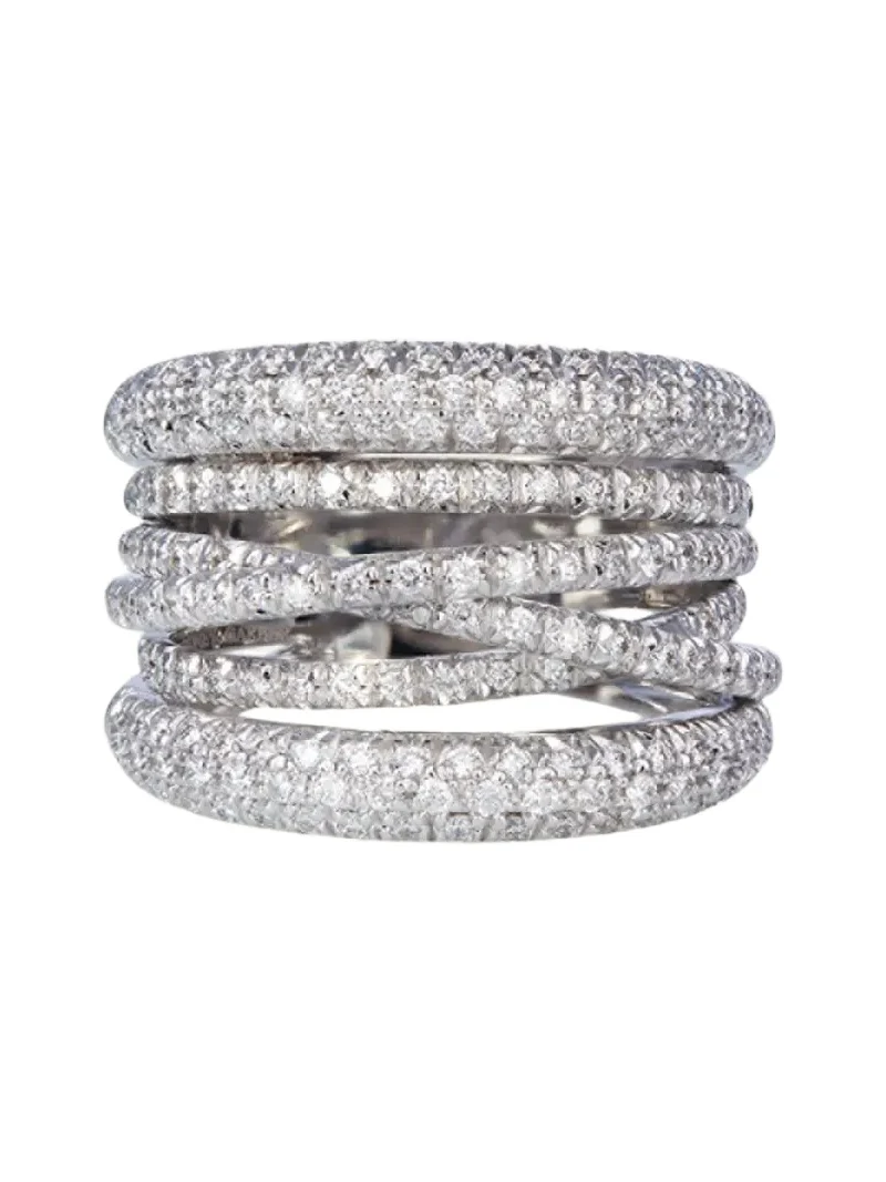 SIDNEY GARBER 18K White Gold Diamond Scribble Band Ring