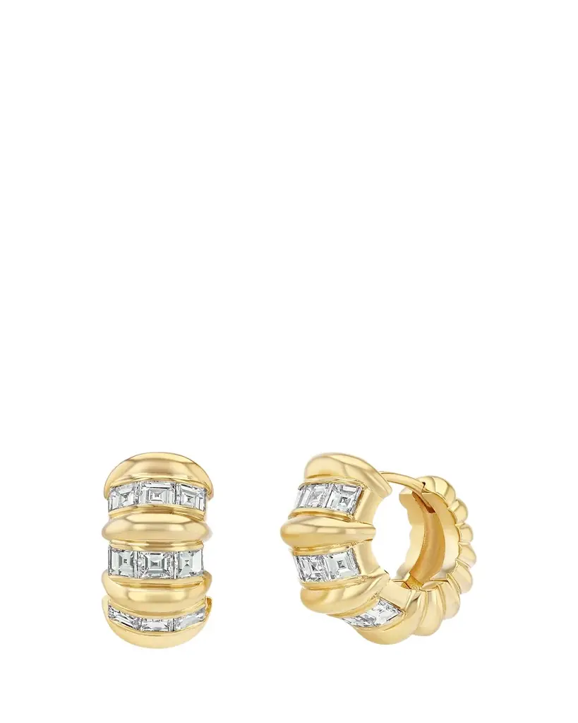 Lizzie Mandler Fine Jewelry Mini Multi-Row Fluted Bar Carre Huggie Earrings with Diamonds | Image 1 Lizzie Mandler Fine Jewelry Mini Multi-Row Fluted Bar Carre Huggie Earrings with Diamonds | Image 1