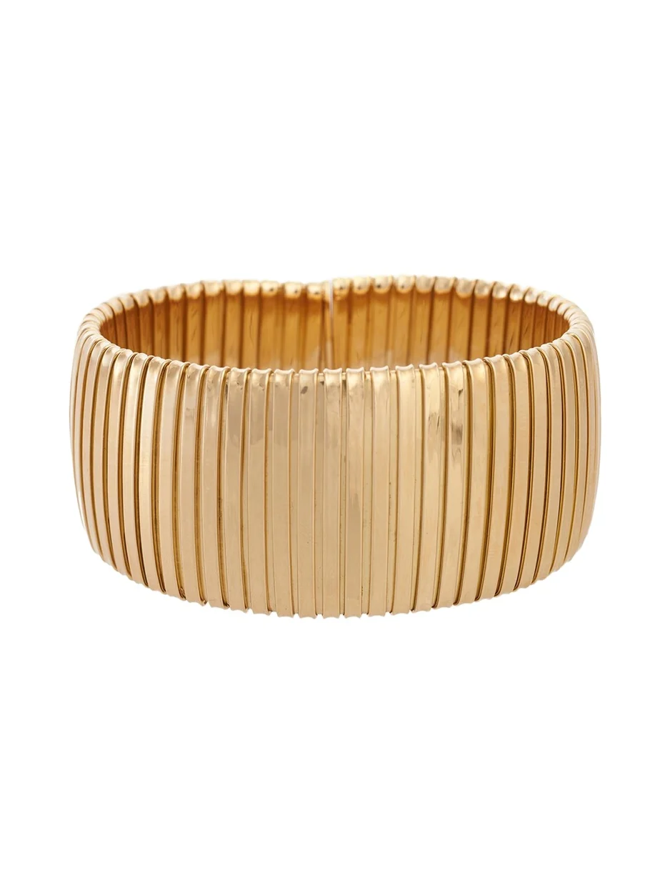 18K Yellow Gold Ribbed Cuff Bracelet