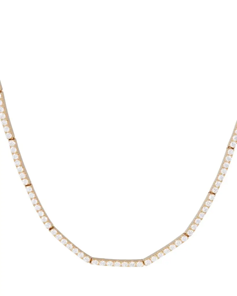 18K Yellow Gold Full Diamond Thin Lyra Necklace, 15"L 18K Yellow Gold Full Diamond Thin Lyra Necklace, 15"L