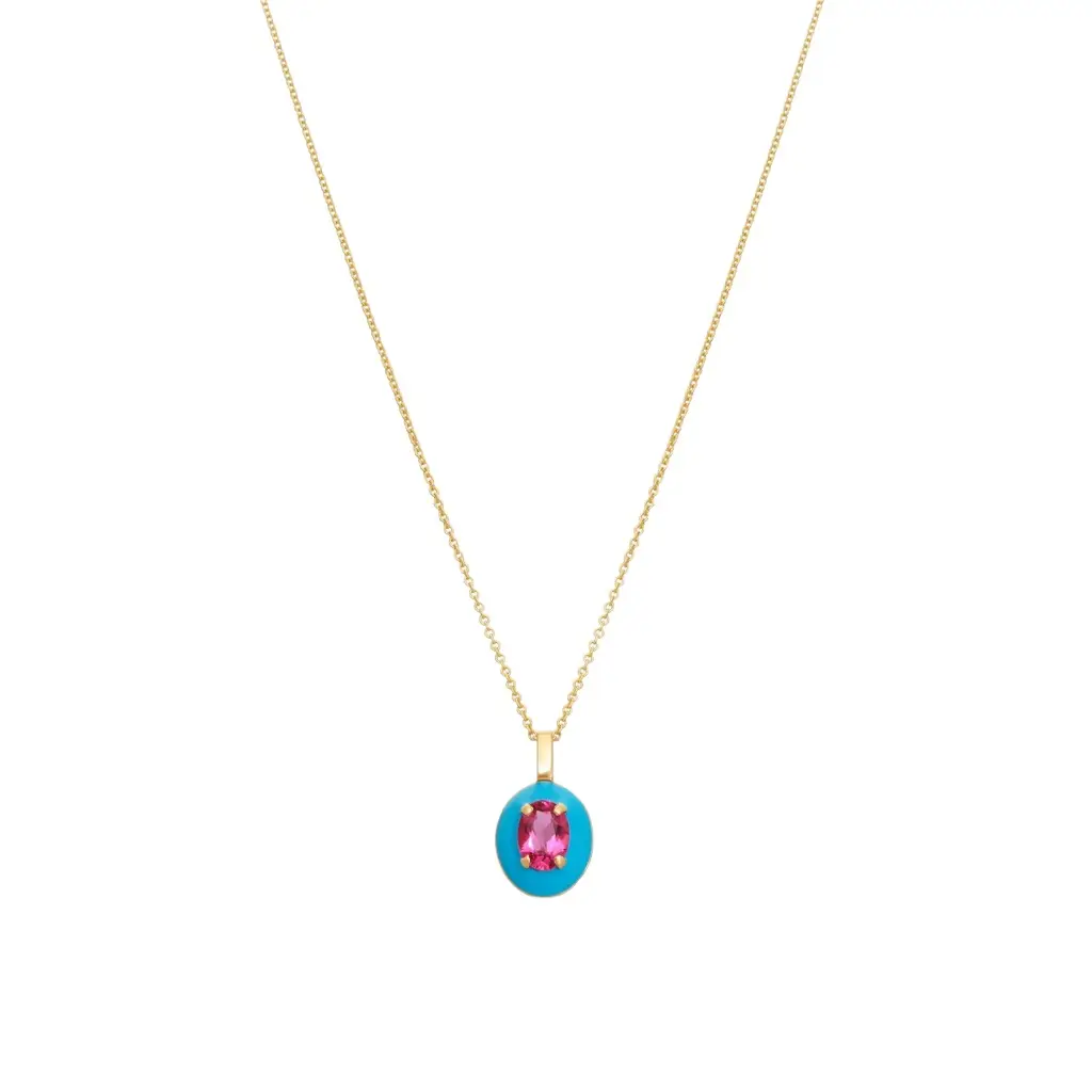 GOSHWARA Goshwara Queen 18K Yellow Gold Oval Rubellite Enamel Pendant by The Solist