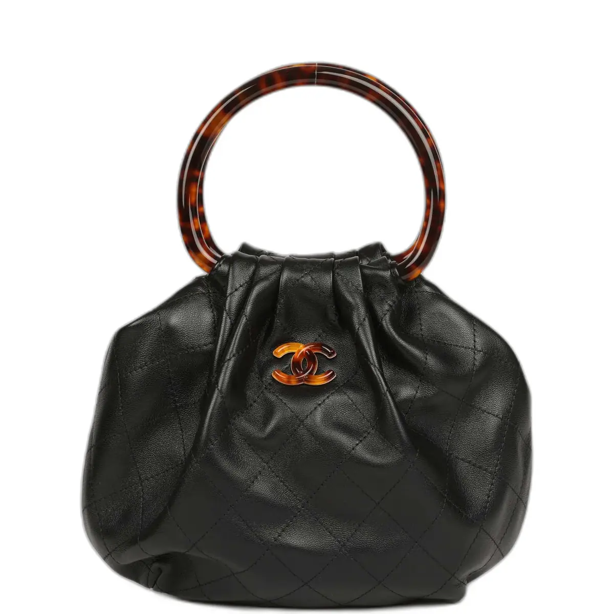 Chanel Small Pouch Black Shiny Lambskin Tortoiseshell Hardware