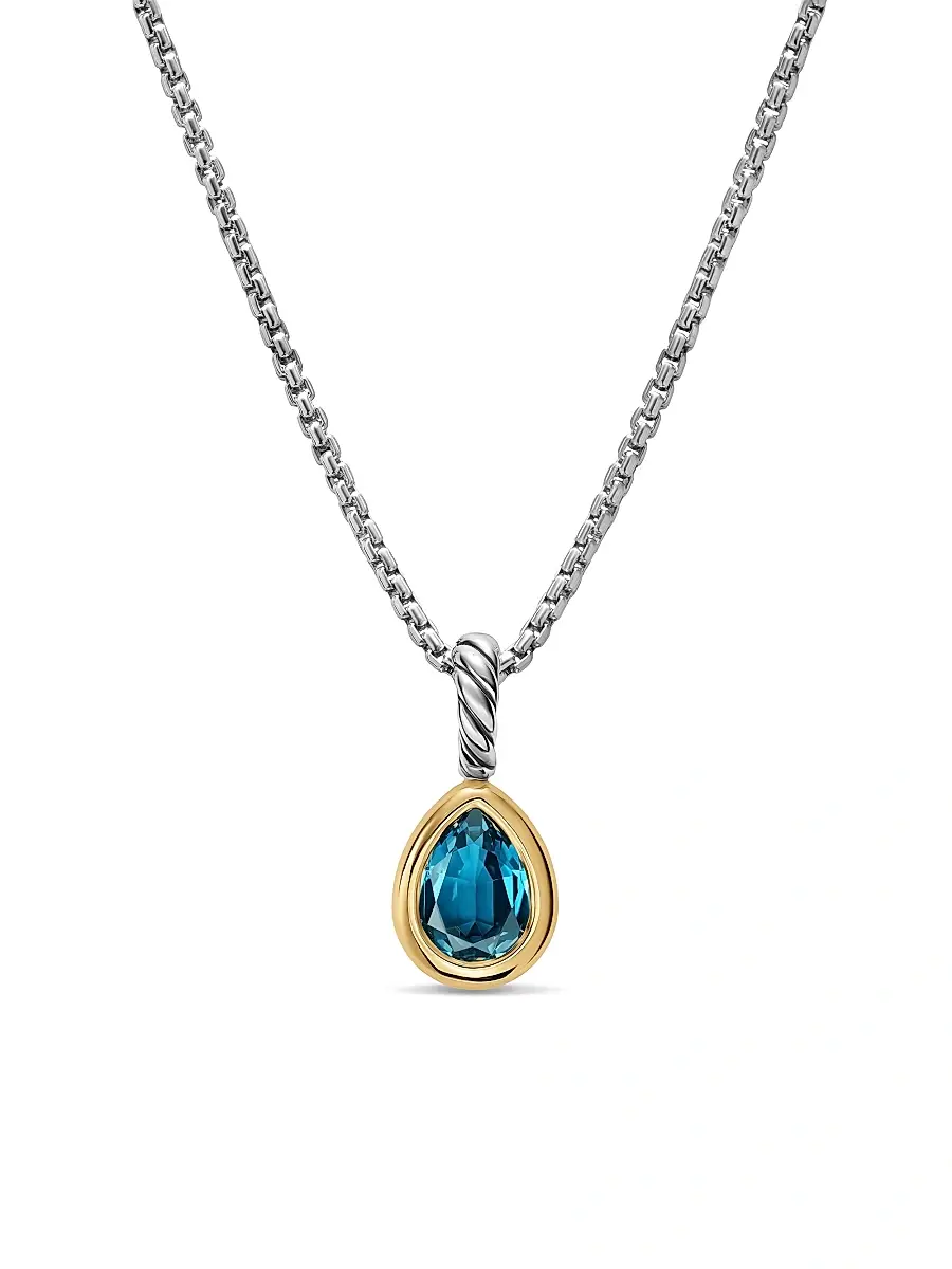 David Yurman Women's Mini Pear Cut Amulet in Sterling Silver with 14K Yellow Gold, 11MM - Hampton Blue Topaz | Image 1 David Yurman Women's Mini Pear Cut Amulet in Sterling Silver with 14K Yellow Gold, 11MM - Hampton Blue Topaz | Image 1