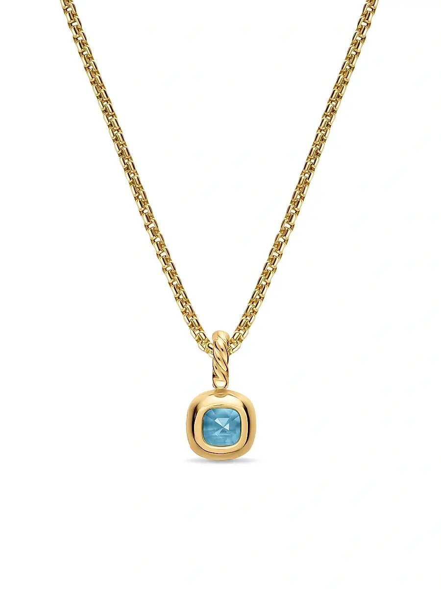 David Yurman Women's Mini Cushion Cut Amulet in 18K Yellow Gold - Sky Blue Topaz | Thumbnail 4 David Yurman Women's Mini Cushion Cut Amulet in 18K Yellow Gold - Sky Blue Topaz | Thumbnail 4
