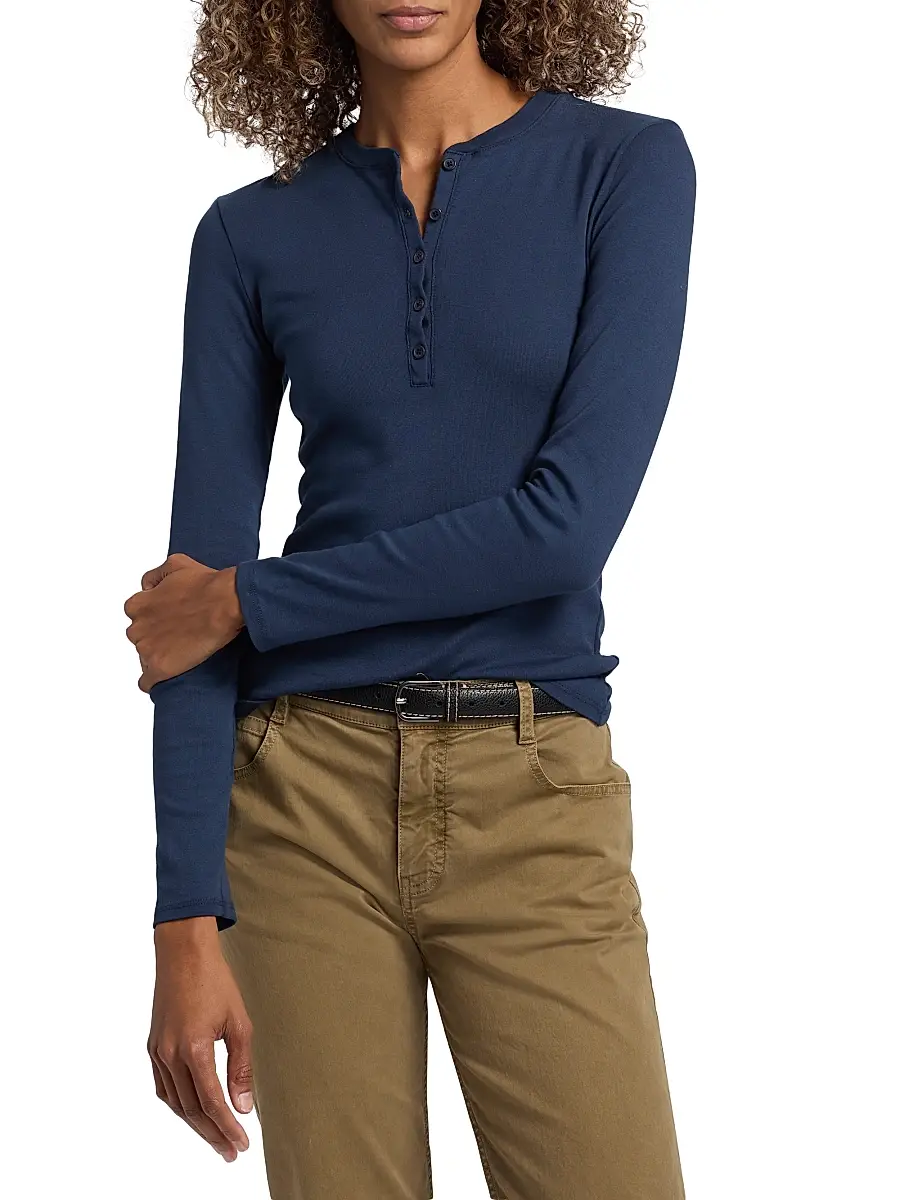 Nili Lotan Women's Jordan Cotton Long-Sleeve Henley | Thumbnail 3 Nili Lotan Women's Jordan Cotton Long-Sleeve Henley | Thumbnail 3