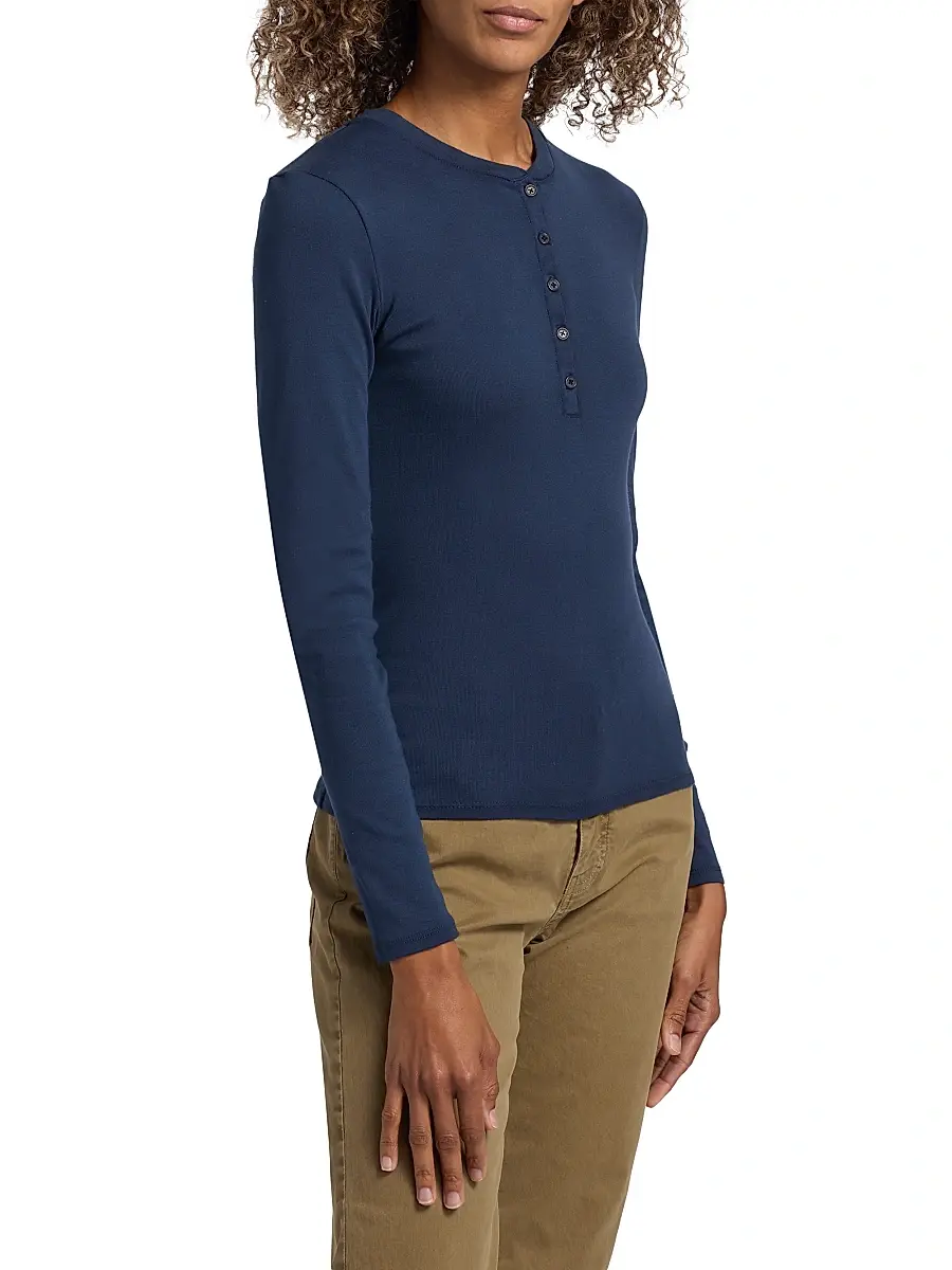 Nili Lotan Women's Jordan Cotton Long-Sleeve Henley | Thumbnail 4 Nili Lotan Women's Jordan Cotton Long-Sleeve Henley | Thumbnail 4